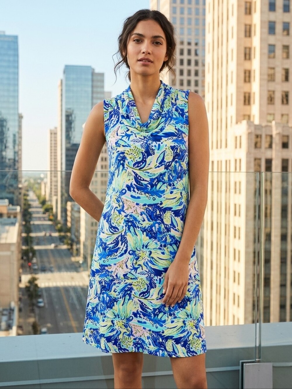 Charlie Paige Sleeveless Cowl Neck Shift Dress Floral Print size M